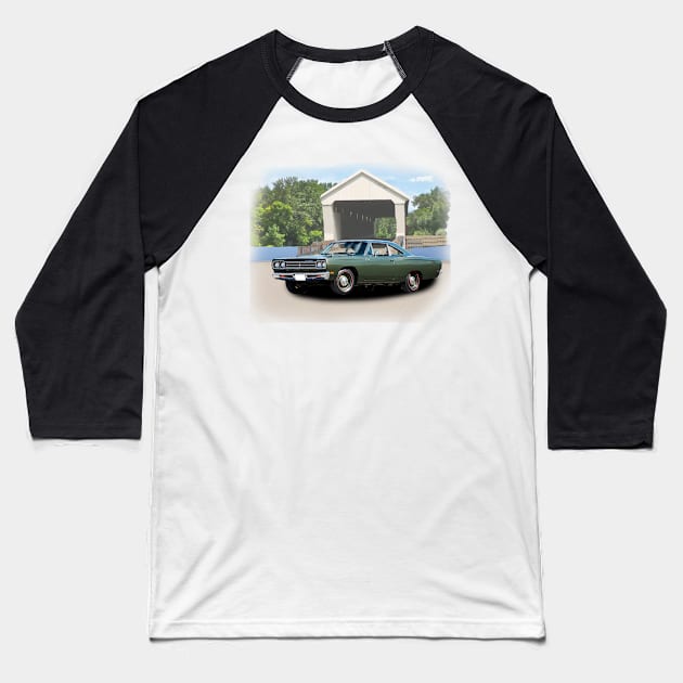 1969 Roadrunner in our covered bridge series on back Baseball T-Shirt by Permages LLC